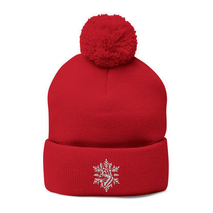 German Shepherd Pom Pom Beanie, Embroidered Dog Snowflake Winter Hat, German Shepherd Lover Gift