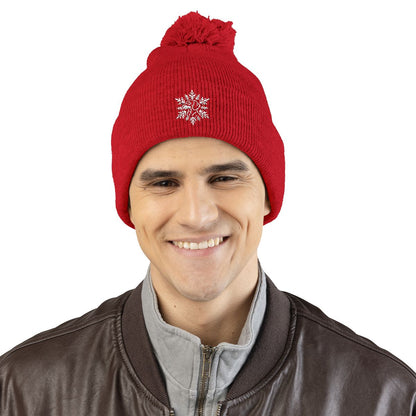 Dachshund Pom Pom Beanie, Embroidered Doxie Snowflake Winter Hat, Dachshund Lover Gift, Dog Mom Gift