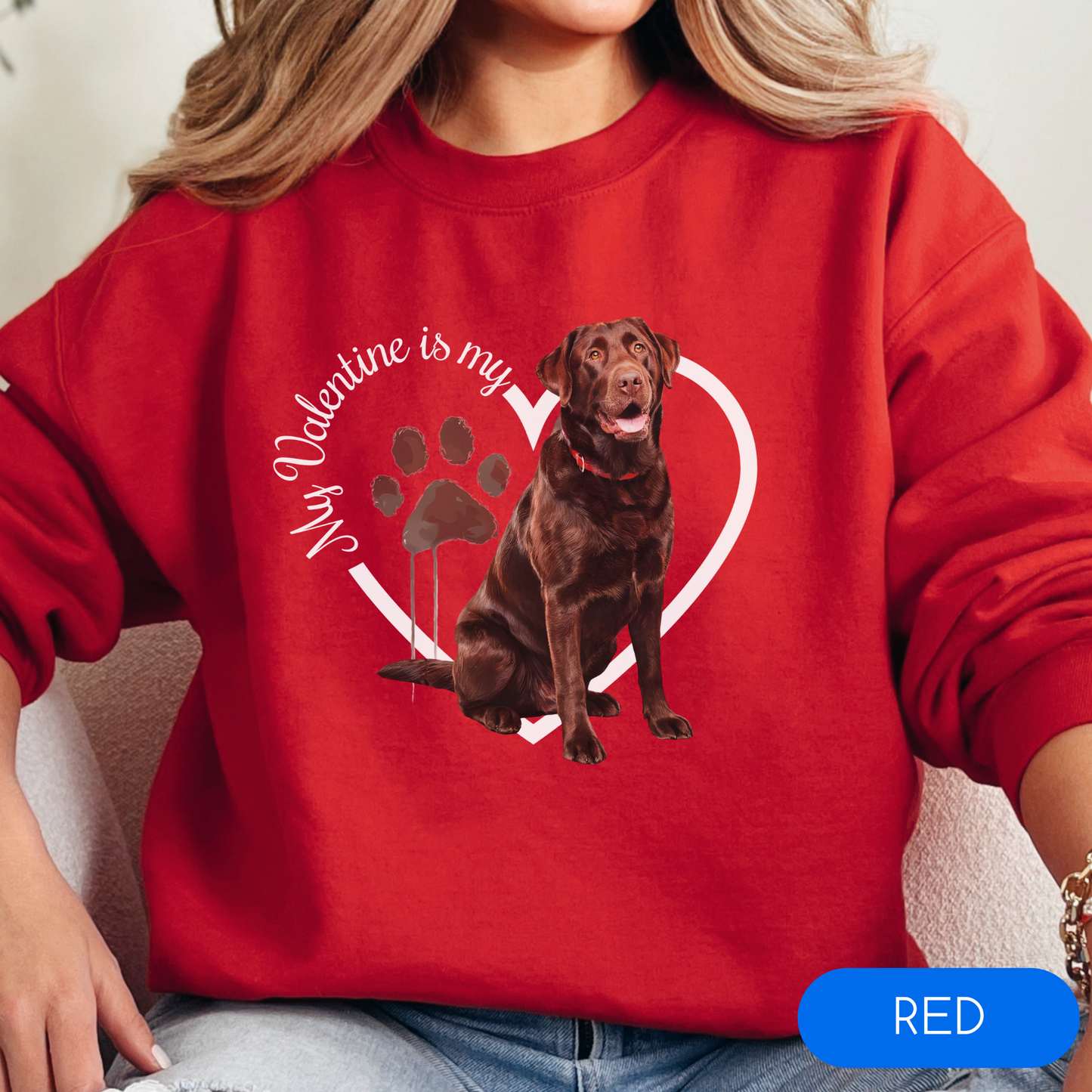 Valentine Chocolate Lab Sweatshirt, Chocolate Lab Mom, Valentine Heart Dog, Valentine Dog Sweatshirt, Gift for Dog Lover