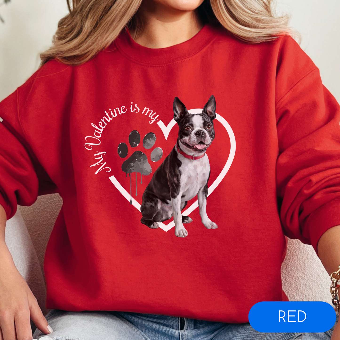 Valentine Boston Terrier Sweatshirt, Boston Terrier Mom, Valentine Heart Dog, Valentine Dog Sweatshirt, Gift for Dog Lover