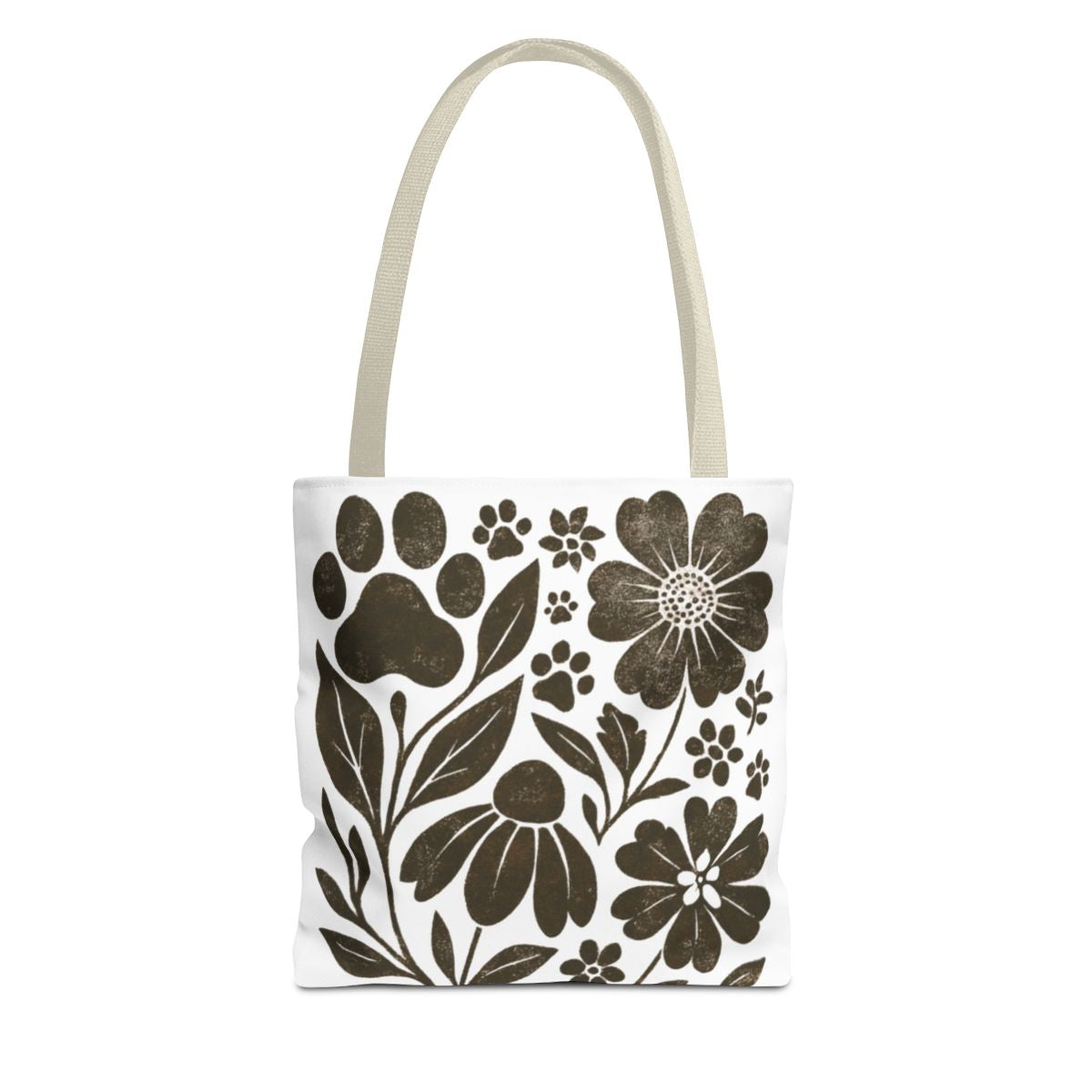 Boho Paw Print Floral Tote Bag – Pet Lover Gift, Durable, Stylish, Available in 3 Sizes