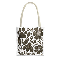 Load image into Gallery viewer, Boho Paw Print Floral Tote Bag – Pet Lover Gift, Durable, Stylish, Available in 3 Sizes
