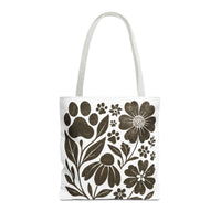 Load image into Gallery viewer, Boho Paw Print Floral Tote Bag – Pet Lover Gift, Durable, Stylish, Available in 3 Sizes
