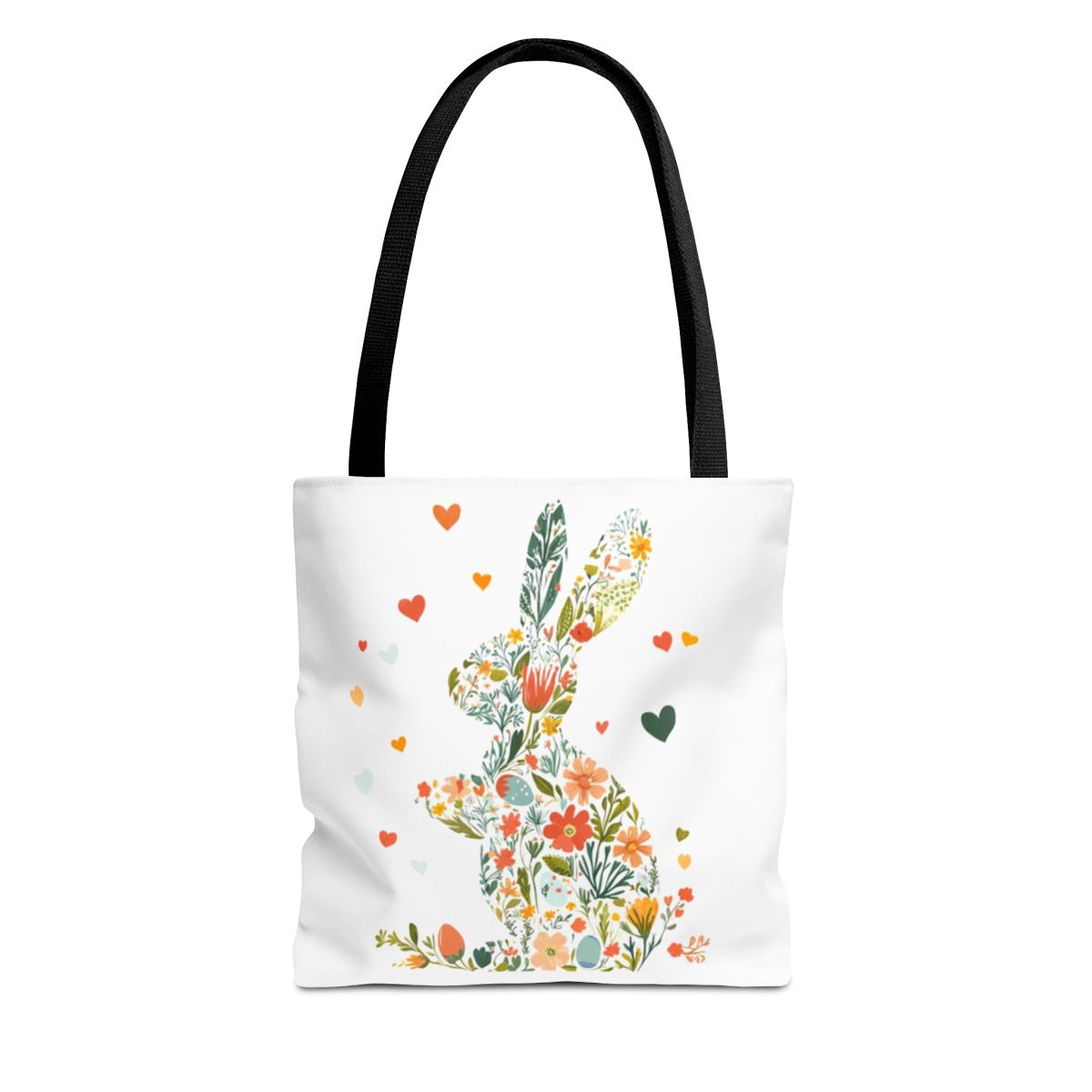 Floral Bunny Easter Tote Bag, Spring Rabbit with Hearts Design, Cute Canvas Bag for Women and Easter Gifts