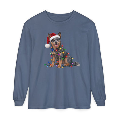 Australian Cattle Dog Christmas Comfort Colors Long Sleeve Shirt, Blue Heeler Holiday Gift