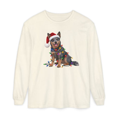 Australian Cattle Dog Christmas Comfort Colors Long Sleeve Shirt, Blue Heeler Holiday Gift