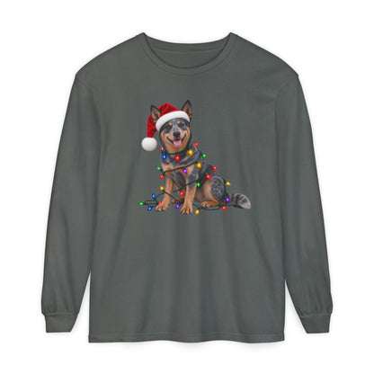 Australian Cattle Dog Christmas Comfort Colors Long Sleeve Shirt, Blue Heeler Holiday Gift