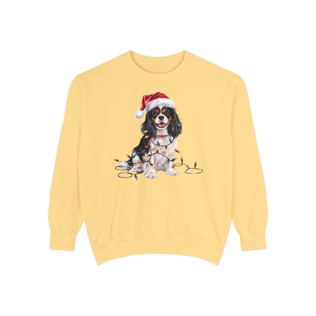 Tri-color Cavalier Christmas Sweatshirt, Holiday Dog Lover Gift, Cozy Festive Apparel, Santa Hat Spaniel, Pet Parent Sweater
