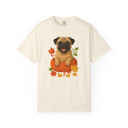Tan Pug Pumpkin T-Shirt, Cute Fall Dog Shirt for Pug Lovers and Autumn Vibes