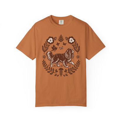 Ruby Cavalier Comfort Colors Shirt, Folk Art King Charles Spaniel Tee, Dog Gift
