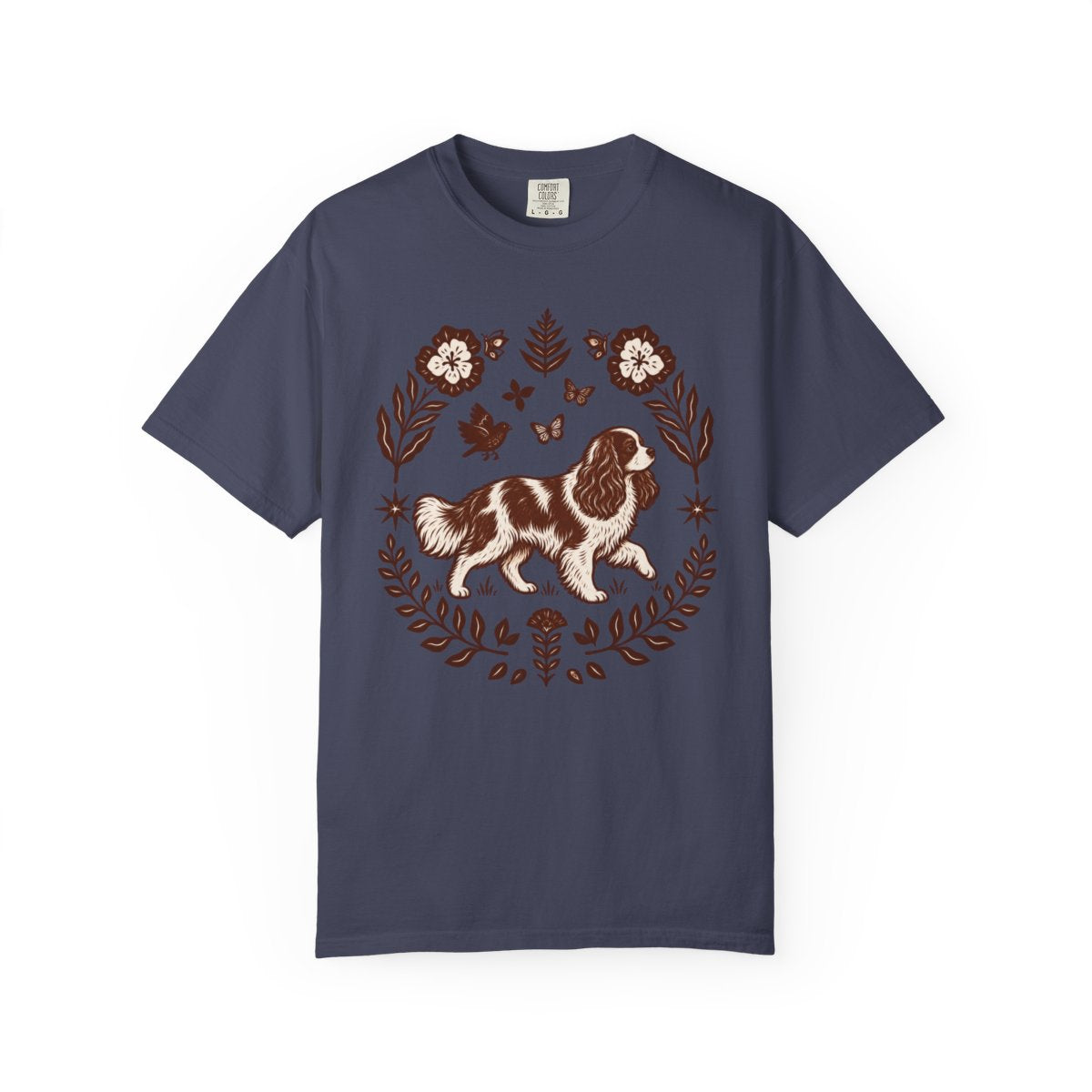 Blenheim Cavalier Comfort Colors Shirt, Folk Art King Charles Spaniel Tee, Dog Gift