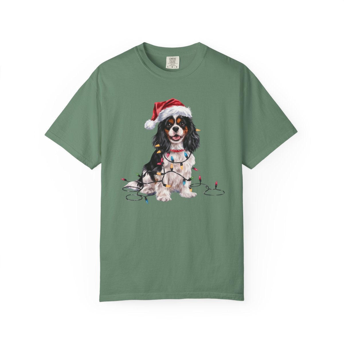 Tri-Color Cavalier King Charles Spaniel Christmas T-Shirt, Festive Dog Lover Holiday Gift, Santa Hat Dog Tee, Cute Cavalier Art
