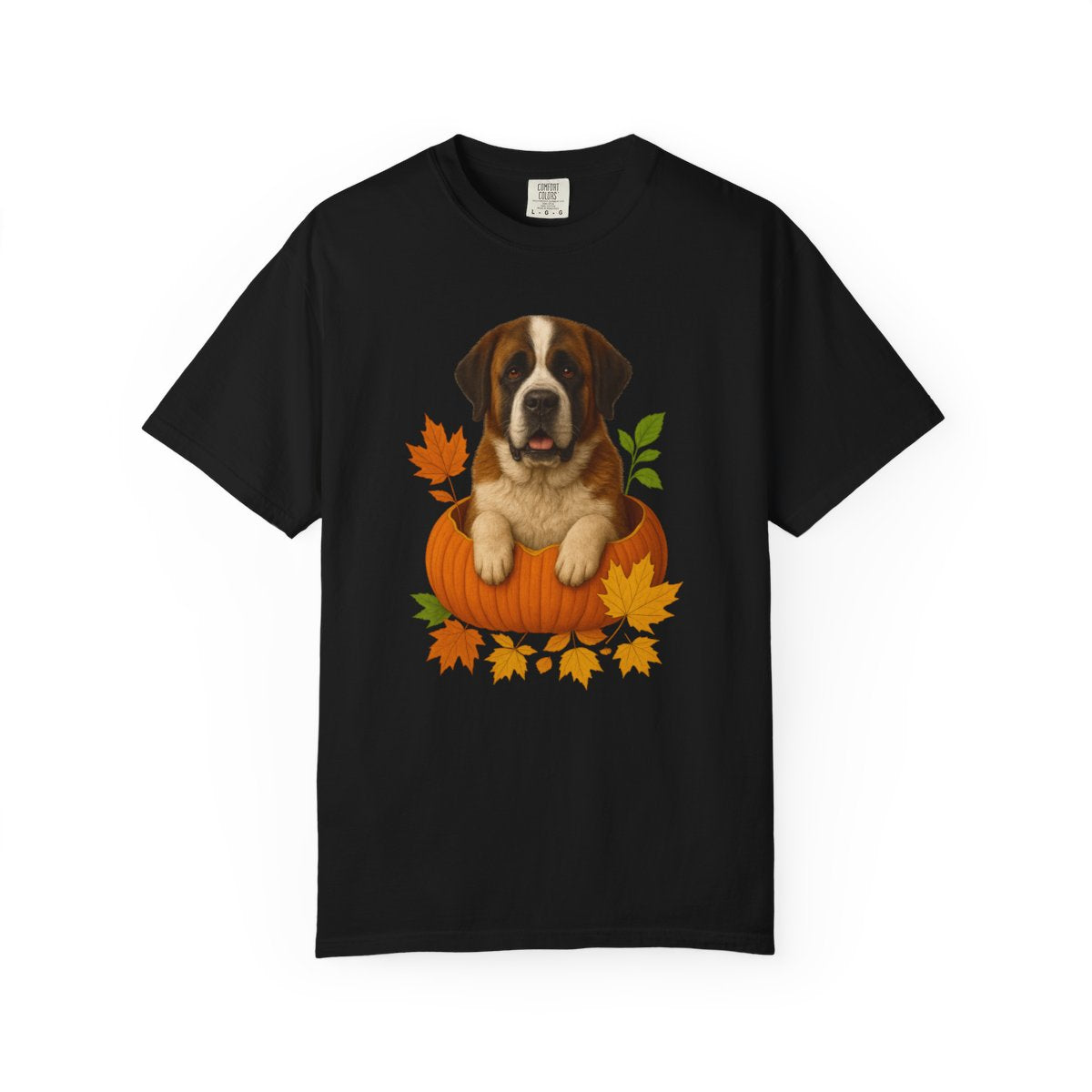 Saint Bernard Pumpkin Shirt, Cozy Fall Dog Lover Tee on Comfort Colors 1717