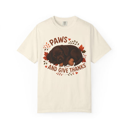 Chocolate Lab Thanksgiving Shirt, Paws Give Thanks Tee, Fall Labrador Retriever Lover Gift