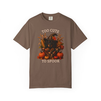 Black & Tan Dachshund Halloween Shirt, Too Cute To Spook Fall Dog Lover Tee