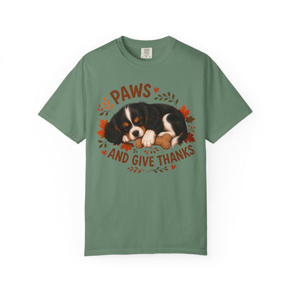 Tricolor Cavalier Thanksgiving Shirt, Paws Give Thanks Tee, Fall Cavalier Dog Lover Gift