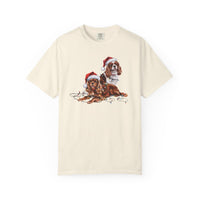 Load image into Gallery viewer, Cavalier King Charles Spaniel Christmas Shirt, Ruby and Blenheim Spaniel Gift, Dog Santa Hat Tee, Festive Holiday Dog Art
