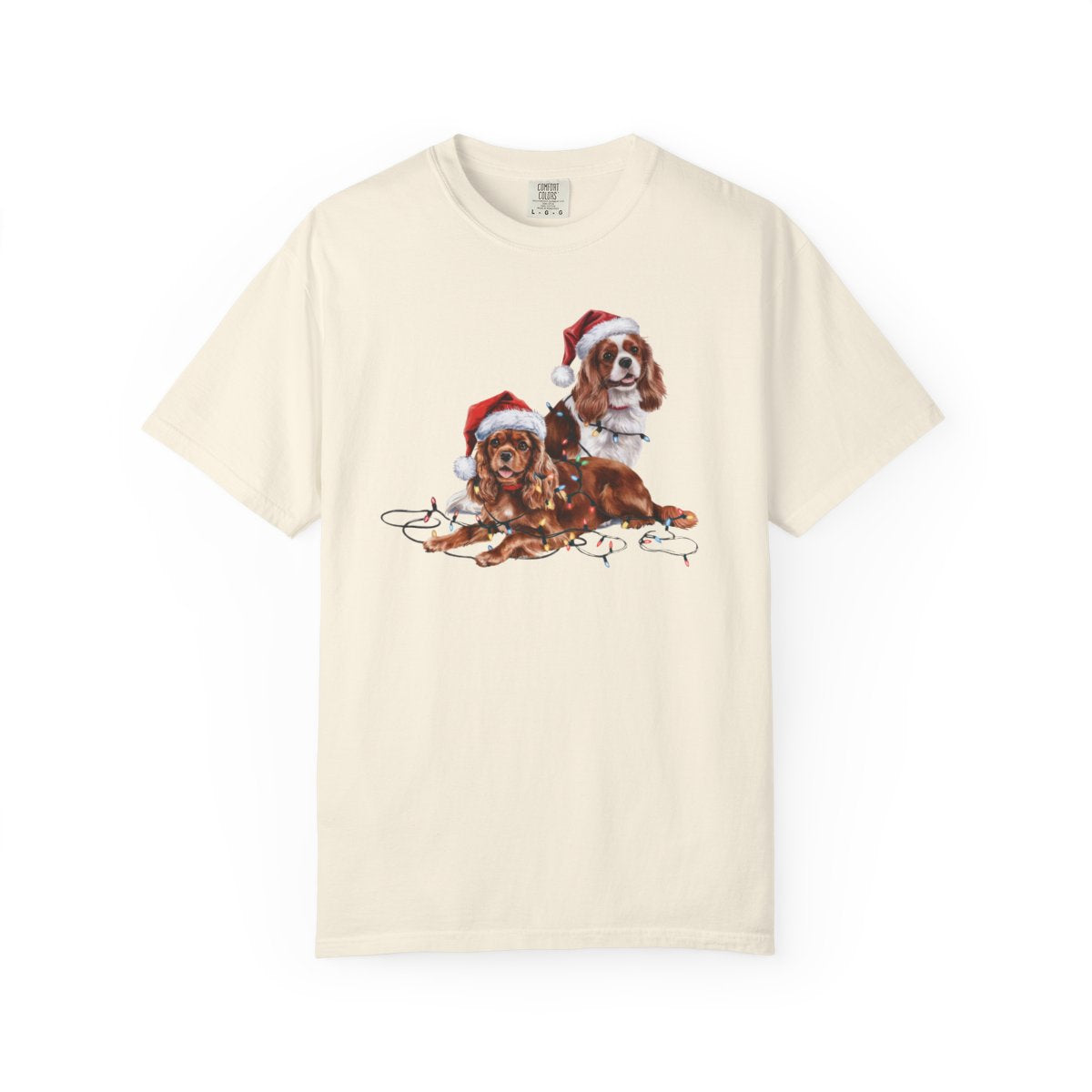 Cavalier King Charles Spaniel Christmas Shirt, Ruby and Blenheim Spaniel Gift, Dog Santa Hat Tee, Festive Holiday Dog Art