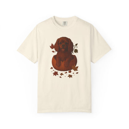 Ruby Cavalier King Charles in Pumpkin Fall Shirt, Cute Autumn Dog Tee for Spaniel Lovers