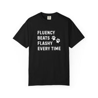 Load image into Gallery viewer, Fluency Beats Flashy Every Time T-Shirt – Dog Training Shirt for Professional Handlers
