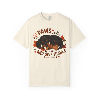 Black and Tan Dachshund Thanksgiving Shirt, Paws Give Thanks Tee, Fall Doxie Lover Gift