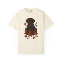 Load image into Gallery viewer, Chocolate Lab in Pumpkin Fall Dog Shirt, Autumn Labrador Tee for Dog Moms &amp; Pet Lovers
