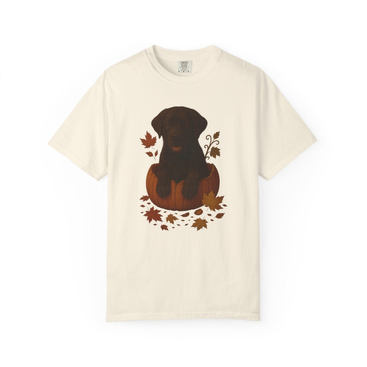 Chocolate Lab in Pumpkin Fall Dog Shirt, Autumn Labrador Tee for Dog Moms & Pet Lovers