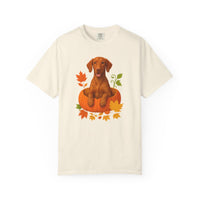 Load image into Gallery viewer, Vizsla Pumpkin Shirt, Cute Fall Dog Lover Tee with Vizsla and Autumn Leaves
