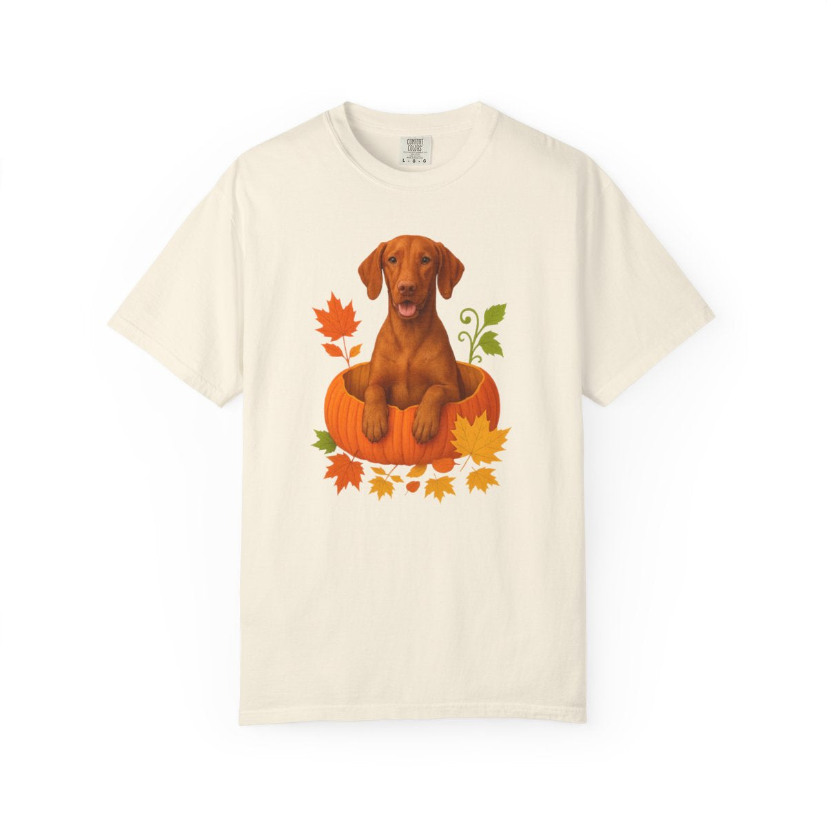 Vizsla Pumpkin Shirt, Cute Fall Dog Lover Tee with Vizsla and Autumn Leaves