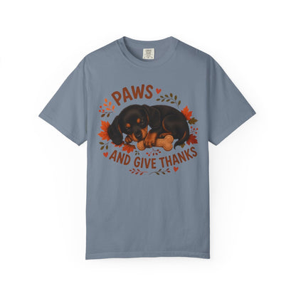 Black and Tan Dachshund Thanksgiving Shirt, Paws Give Thanks Tee, Fall Doxie Lover Gift