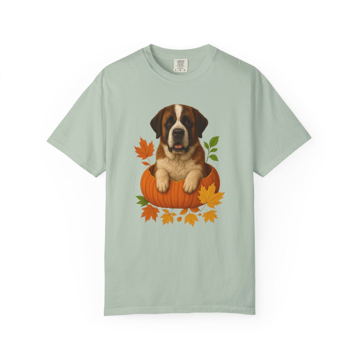 Saint Bernard Pumpkin Shirt, Cozy Fall Dog Lover Tee on Comfort Colors 1717