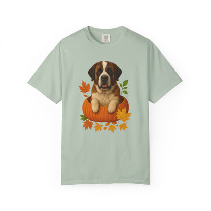 Saint Bernard Pumpkin Shirt, Cozy Fall Dog Lover Tee on Comfort Colors 1717