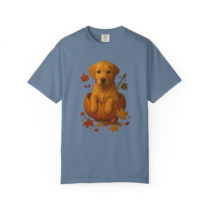 Yellow Lab in Pumpkin Fall Dog Lover Shirt, Cute Autumn Labrador Tee for Dog Moms