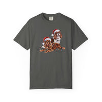 Load image into Gallery viewer, Cavalier King Charles Spaniel Christmas Shirt, Ruby and Blenheim Spaniel Gift, Dog Santa Hat Tee, Festive Holiday Dog Art
