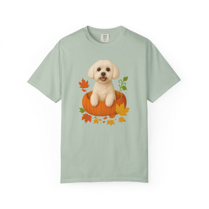 Maltese in Pumpkin Fall Shirt, Cute Autumn Dog Tee for Maltese Moms and Pet Lovers