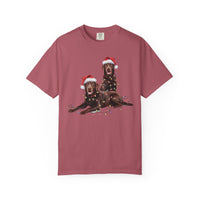 Load image into Gallery viewer, Chocolate Labrador Christmas Shirt, Dog Santa Hat Tee, Festive Holiday Apparel, Gift for Dog Lovers, Labrador Retriever Art
