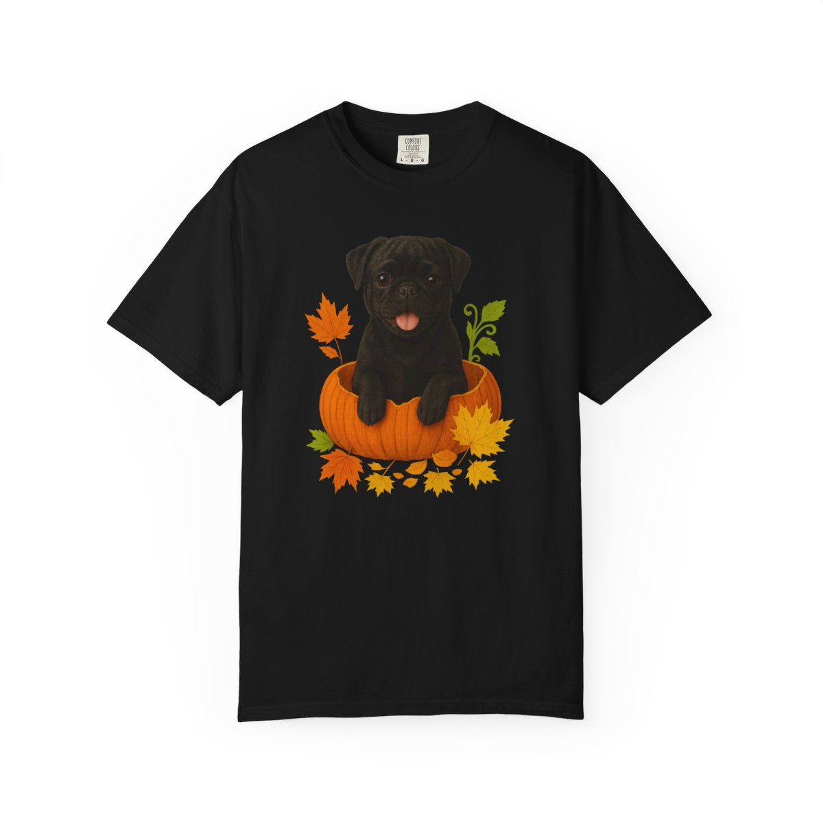 Black Pug in Pumpkin Fall Shirt, Cute Autumn Dog Tee for Pug Moms and Dog Lovers