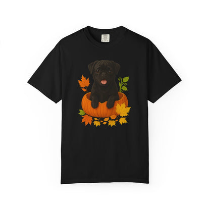 Black Pug in Pumpkin Fall Shirt, Cute Autumn Dog Tee for Pug Moms and Dog Lovers