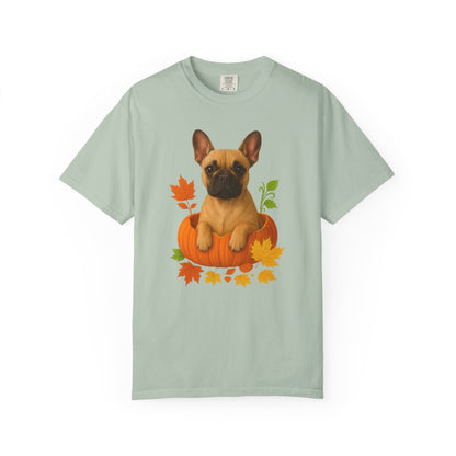 Fawn French Bulldog in Pumpkin Fall Shirt, Cute Autumn Dog Tee for Frenchie Lovers