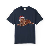 Load image into Gallery viewer, Ruby Cavalier King Charles Spaniel Christmas Shirt, Festive Dog Tee, Holiday Gift for Dog Lovers, Santa Hat Dog T-Shirt, Cute Dog Art
