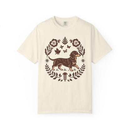 Black and Tan Dachshund Comfort Colors Shirt, Folk Art Doxie Tee, Wiener Dog Gift