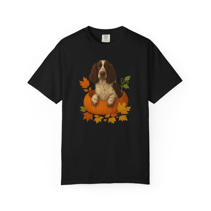English Springer Spaniel in Pumpkin Fall Shirt, Cute Autumn Dog Tee for Spaniel Lovers