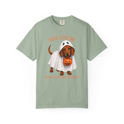 Red Dachshund Boo Crew Halloween Shirt, Here for the Treats Dog Mom Tee