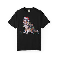 Load image into Gallery viewer, Australian Shepherd Christmas Lights Dog Shirt, Festive Aussie Holiday Tee for Dog Lovers
