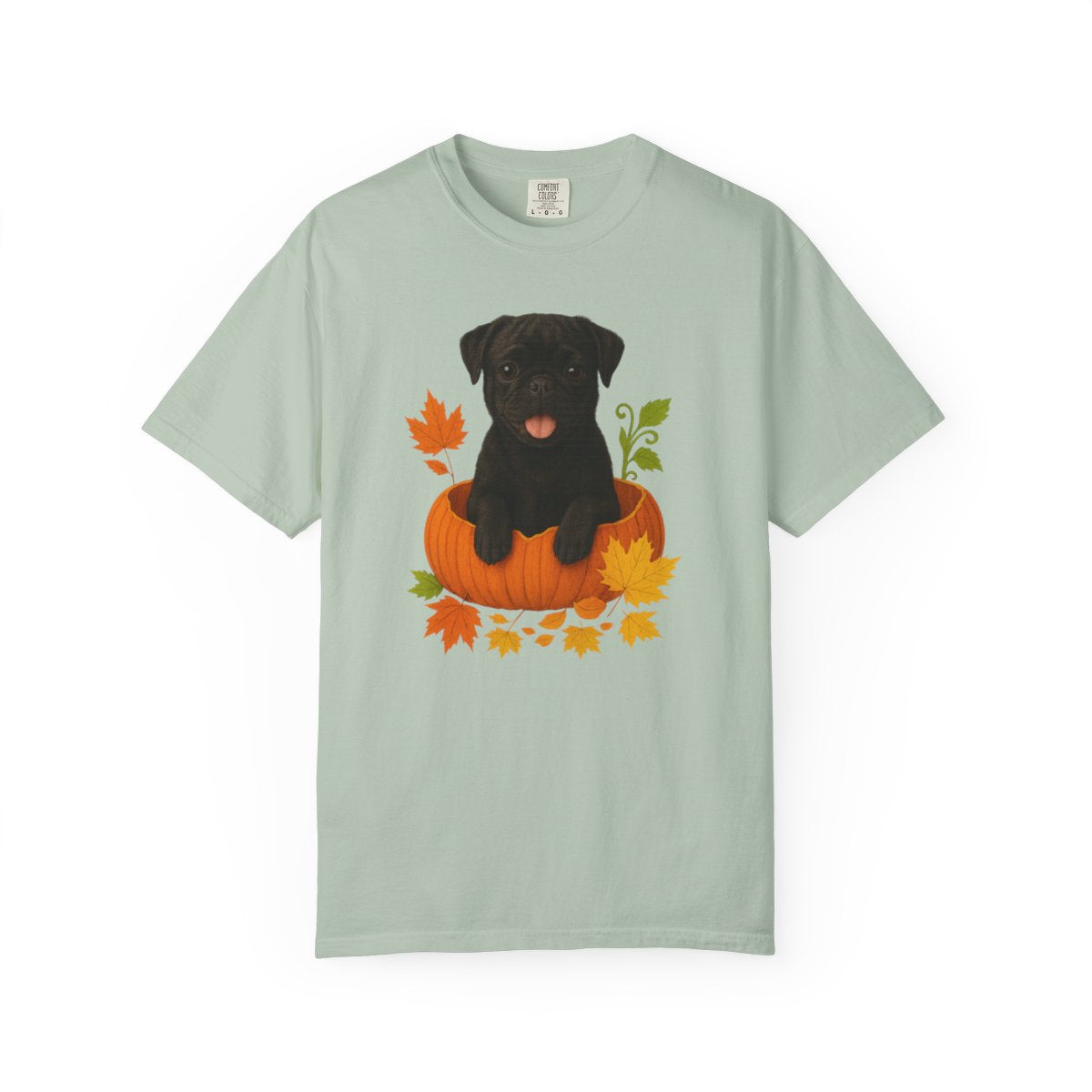 Black Pug in Pumpkin Fall Shirt, Cute Autumn Dog Tee for Pug Moms and Dog Lovers