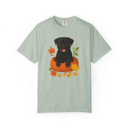 Black Pug in Pumpkin Fall Shirt, Cute Autumn Dog Tee for Pug Moms and Dog Lovers