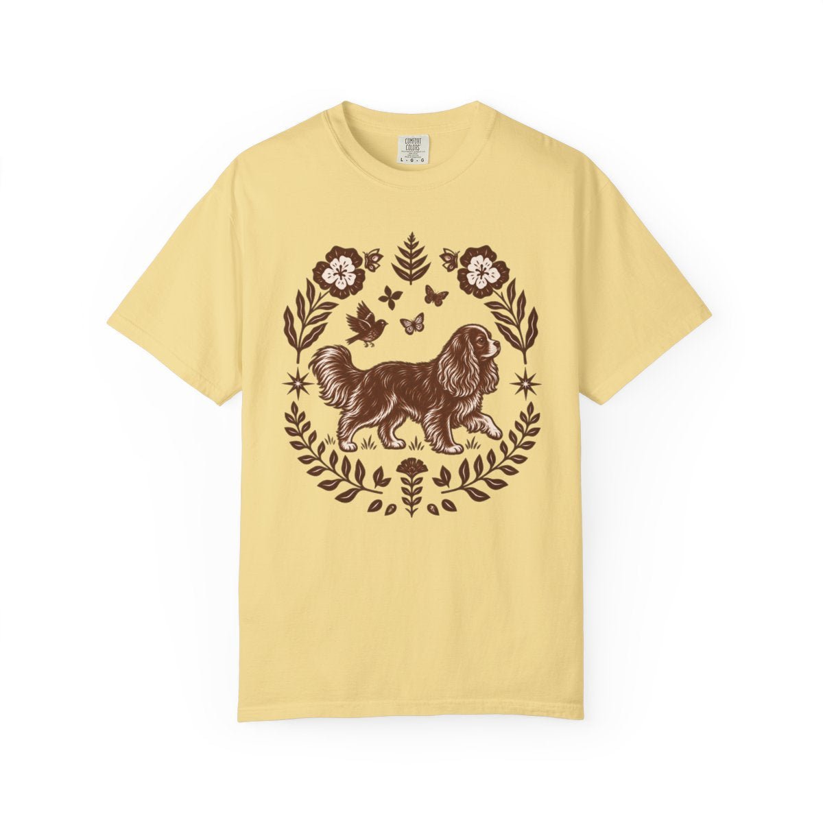 Ruby Cavalier Comfort Colors Shirt, Folk Art King Charles Spaniel Tee, Dog Gift