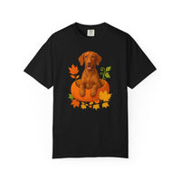 Load image into Gallery viewer, Vizsla Pumpkin Shirt, Cute Fall Dog Lover Tee with Vizsla and Autumn Leaves

