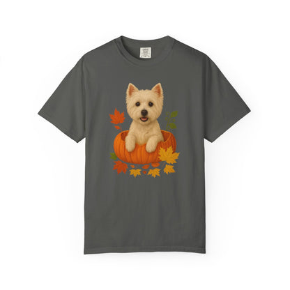 Westie Pumpkin Shirt, Cute Fall Dog Lover Tee Featuring West Highland White Terrier