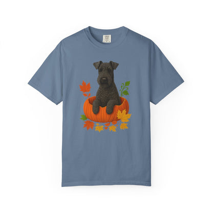 Kerry Blue Terrier in Pumpkin Fall Shirt, Cute Autumn Dog Tee for Terrier Lovers